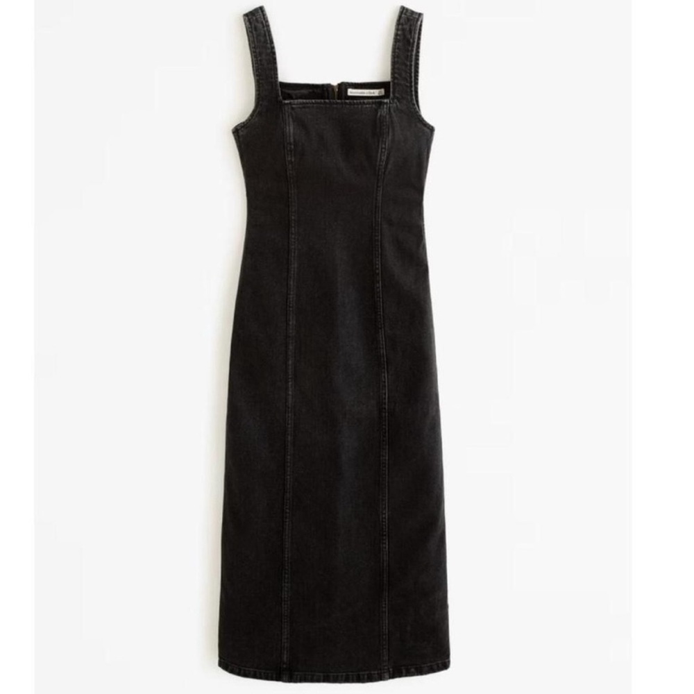Abercrombie & Fitch Denim Midi Maxi Dress Black Wash  L - Picture 2 of 16